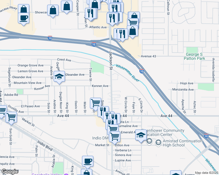 map of restaurants, bars, coffee shops, grocery stores, and more near Jackson Street in Indio