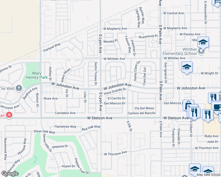 map of restaurants, bars, coffee shops, grocery stores, and more near 1585 West Johnston Avenue in Hemet
