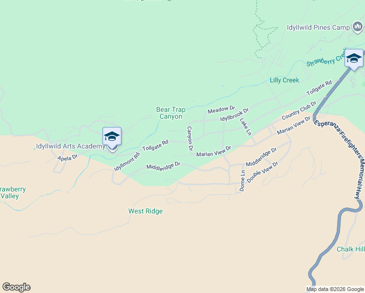 map of restaurants, bars, coffee shops, grocery stores, and more near 53050 Tollgate Road in Idyllwild-Pine Cove