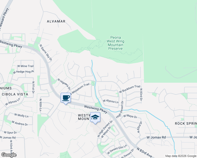 map of restaurants, bars, coffee shops, grocery stores, and more near 27535 North 85th Drive in Peoria