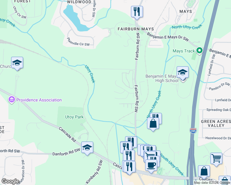map of restaurants, bars, coffee shops, grocery stores, and more near 3745 Mays Crossing Southwest in Atlanta
