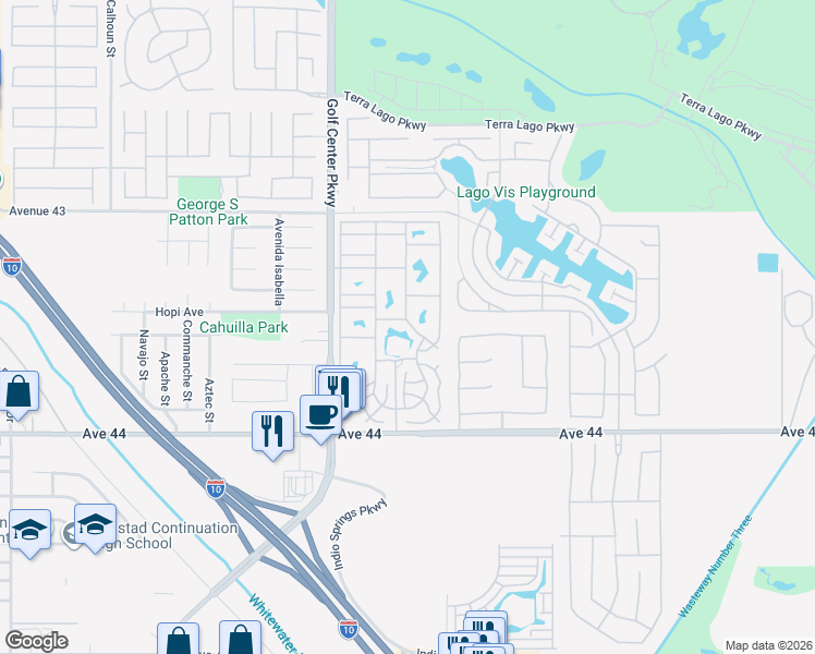 map of restaurants, bars, coffee shops, grocery stores, and more near 84136 Avenue 44 in Indio