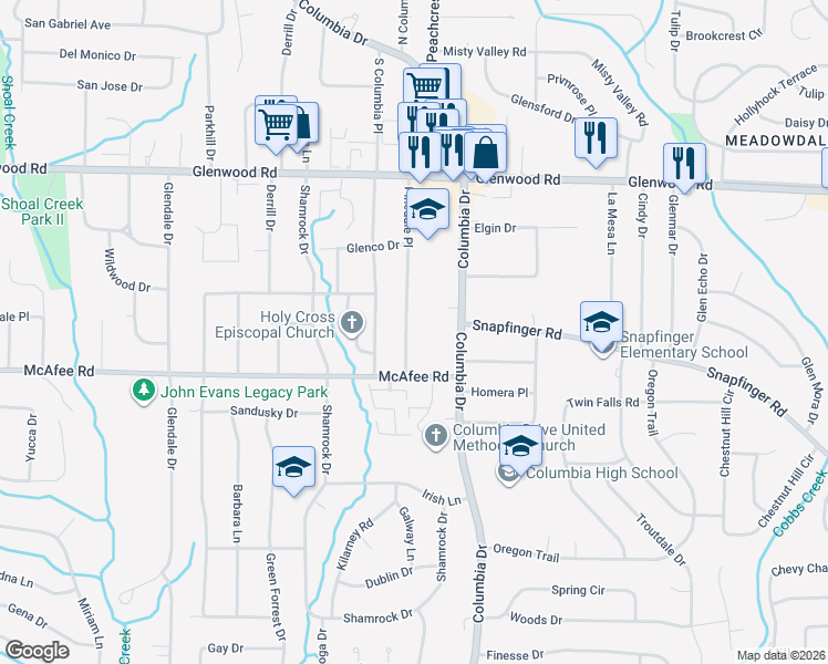 map of restaurants, bars, coffee shops, grocery stores, and more near 1952 Pinedale Place in Decatur