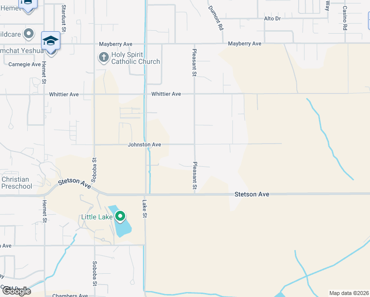 map of restaurants, bars, coffee shops, grocery stores, and more near 42961 Johnston Avenue in Hemet