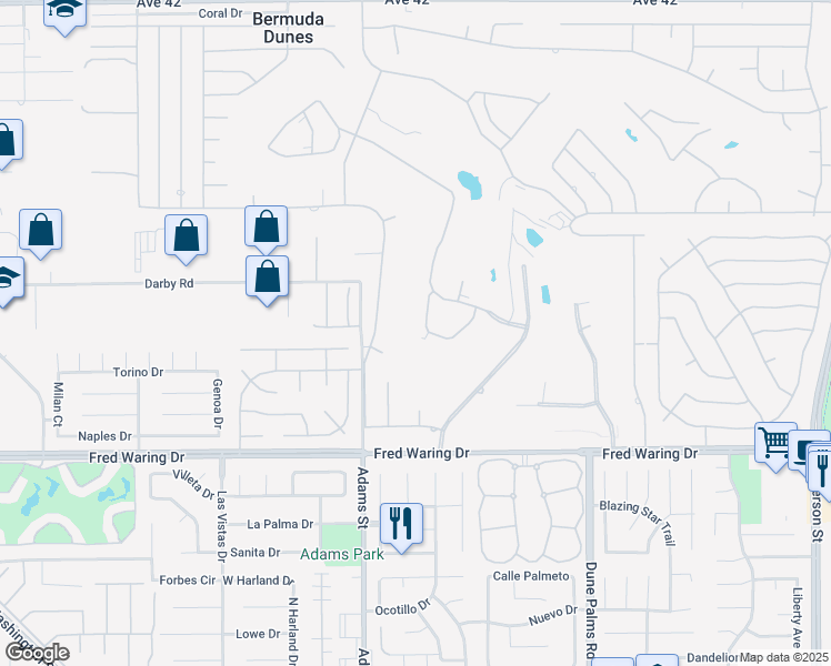 map of restaurants, bars, coffee shops, grocery stores, and more near 43271 Lacovia Drive in Bermuda Dunes