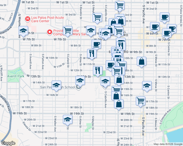 map of restaurants, bars, coffee shops, grocery stores, and more near 1221 South Meyler Street in Los Angeles