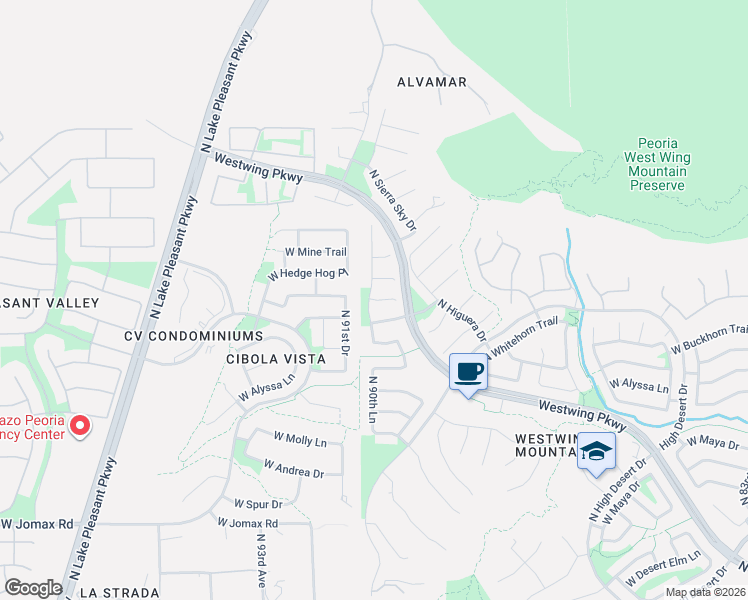 map of restaurants, bars, coffee shops, grocery stores, and more near 9012 W Iona Way in Peoria