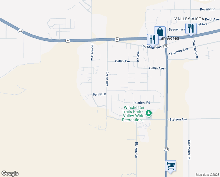 map of restaurants, bars, coffee shops, grocery stores, and more near 26740 Green Avenue in Hemet