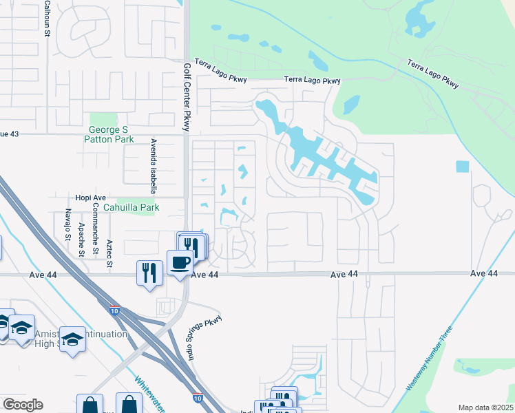map of restaurants, bars, coffee shops, grocery stores, and more near 84136 Avenue 44 in Indio