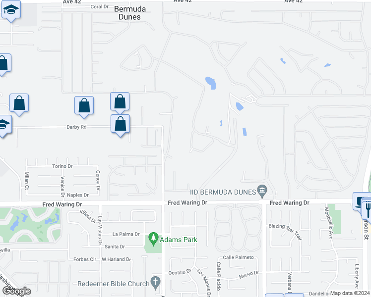 map of restaurants, bars, coffee shops, grocery stores, and more near 43271 Lacovia Drive in Bermuda Dunes