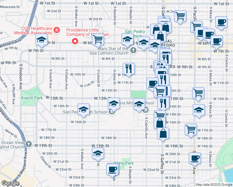 map of restaurants, bars, coffee shops, grocery stores, and more near 1134 South Alma Street in Los Angeles