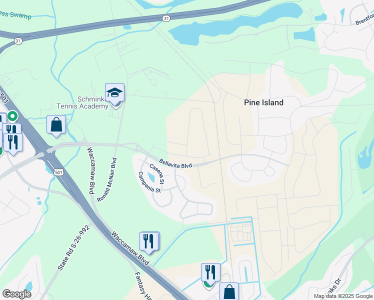 map of restaurants, bars, coffee shops, grocery stores, and more near in Carolina Forest