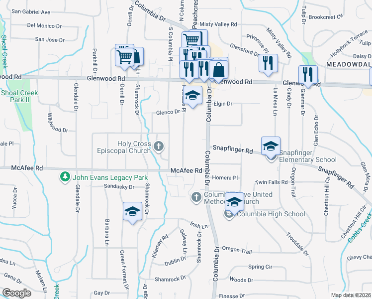 map of restaurants, bars, coffee shops, grocery stores, and more near 1952 Pinedale Place in Decatur