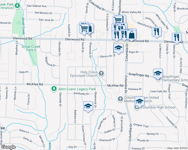 map of restaurants, bars, coffee shops, grocery stores, and more near 1964 Shamrock Drive in Decatur