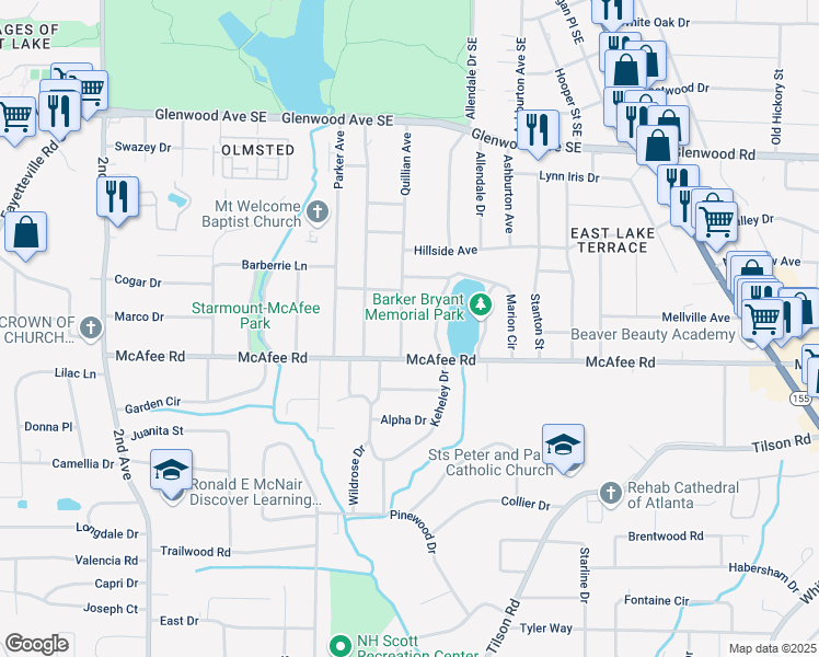 map of restaurants, bars, coffee shops, grocery stores, and more near 672 Quillian Avenue in Decatur