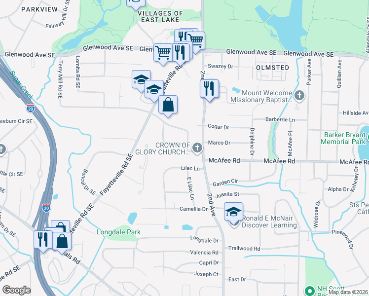 map of restaurants, bars, coffee shops, grocery stores, and more near 1906 Grandview Circle Southeast in Atlanta