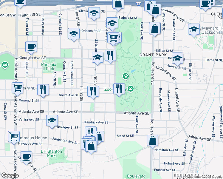 map of restaurants, bars, coffee shops, grocery stores, and more near 775A Harrison Place Southeast in Atlanta