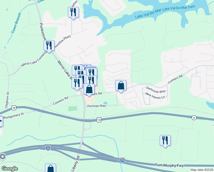 map of restaurants, bars, coffee shops, grocery stores, and more near 2737 Nautical Way in Villa Rica