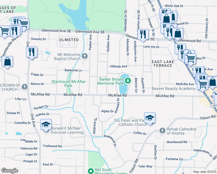 map of restaurants, bars, coffee shops, grocery stores, and more near 672 Quillian Avenue in Decatur