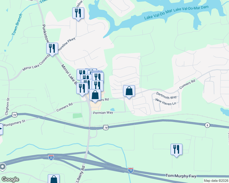 map of restaurants, bars, coffee shops, grocery stores, and more near 2737 Nautical Way in Villa Rica