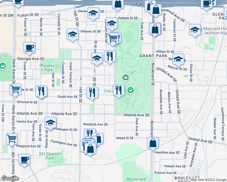 map of restaurants, bars, coffee shops, grocery stores, and more near 793 Cherokee Avenue Southeast in Atlanta