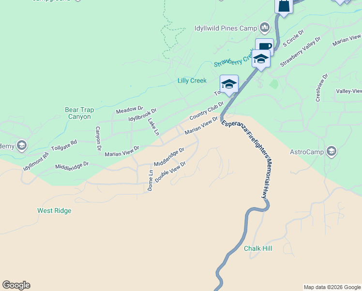map of restaurants, bars, coffee shops, grocery stores, and more near 53519 Marian View Drive in Idyllwild-Pine Cove