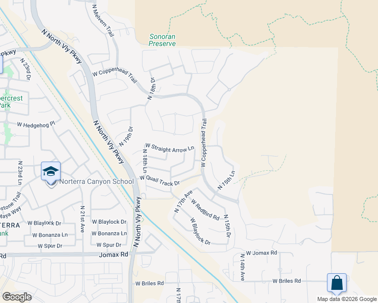 map of restaurants, bars, coffee shops, grocery stores, and more near 1653 West Straight Arrow Lane in Phoenix
