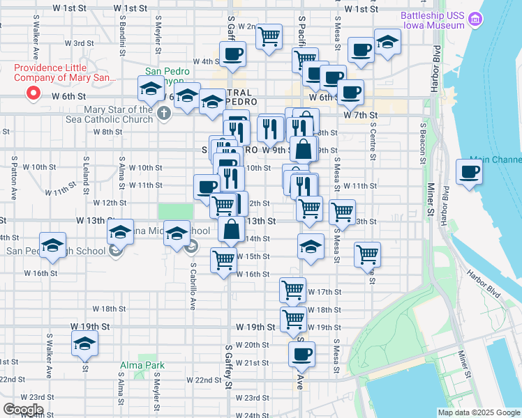 map of restaurants, bars, coffee shops, grocery stores, and more near 1209 South Grand Avenue in Los Angeles