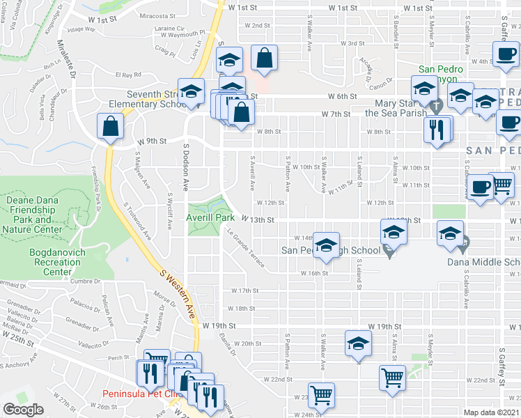 map of restaurants, bars, coffee shops, grocery stores, and more near 1373 West 12th Street in Los Angeles