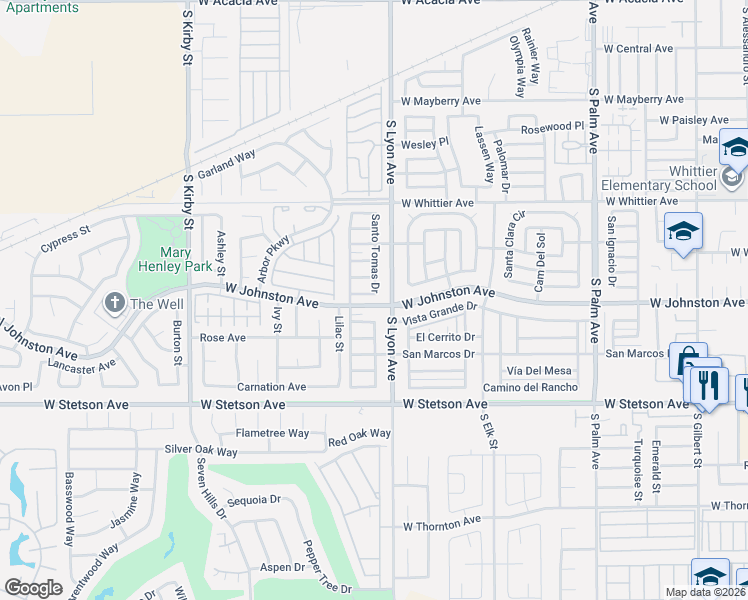 map of restaurants, bars, coffee shops, grocery stores, and more near 876 Santo Tomas Drive in Hemet