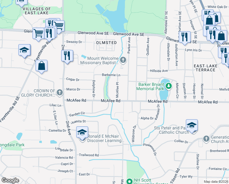 map of restaurants, bars, coffee shops, grocery stores, and more near 1976 East Starmount Way in Decatur