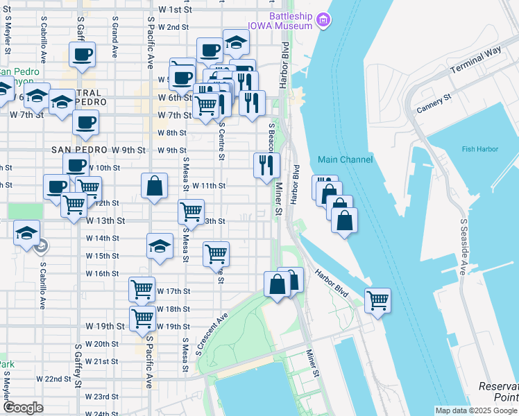 map of restaurants, bars, coffee shops, grocery stores, and more near 1144 South Palos Verdes Street in Los Angeles