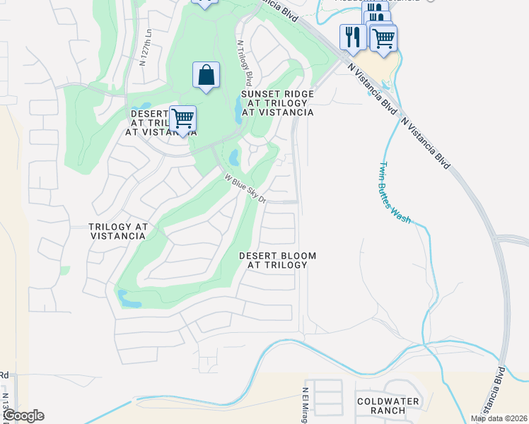 map of restaurants, bars, coffee shops, grocery stores, and more near 12478 West Hedge Hog Place in Peoria