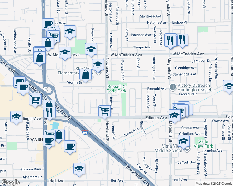 map of restaurants, bars, coffee shops, grocery stores, and more near 8591 Boone Circle in Westminster