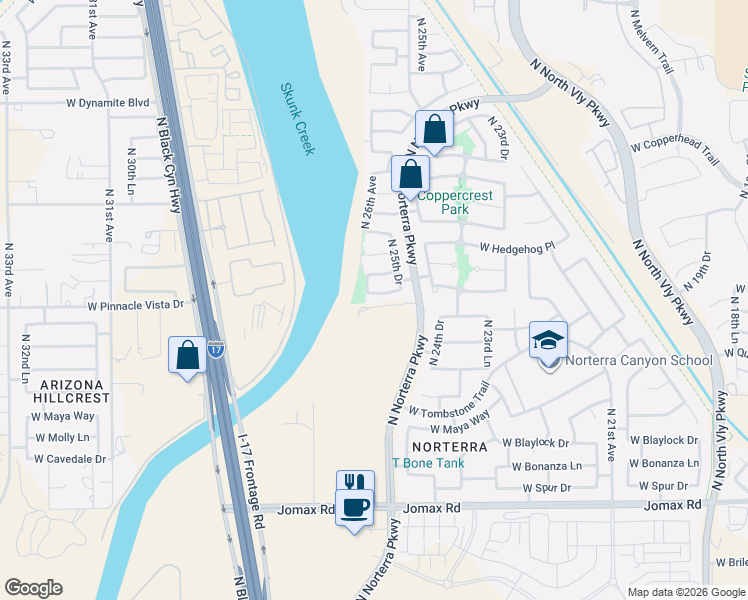map of restaurants, bars, coffee shops, grocery stores, and more near 2532 West Straight Arrow Lane in Phoenix