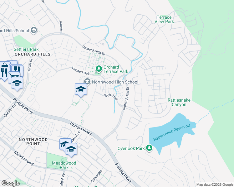 map of restaurants, bars, coffee shops, grocery stores, and more near 144 Stallion in Irvine