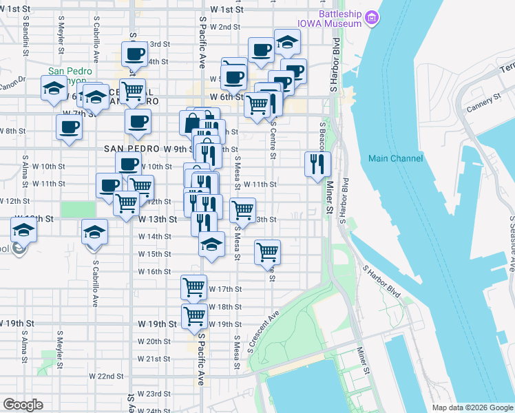 map of restaurants, bars, coffee shops, grocery stores, and more near 324 West 12th Street in Los Angeles