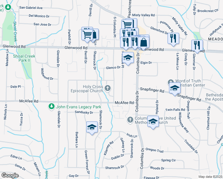 map of restaurants, bars, coffee shops, grocery stores, and more near 1961 South Columbia Place in Decatur