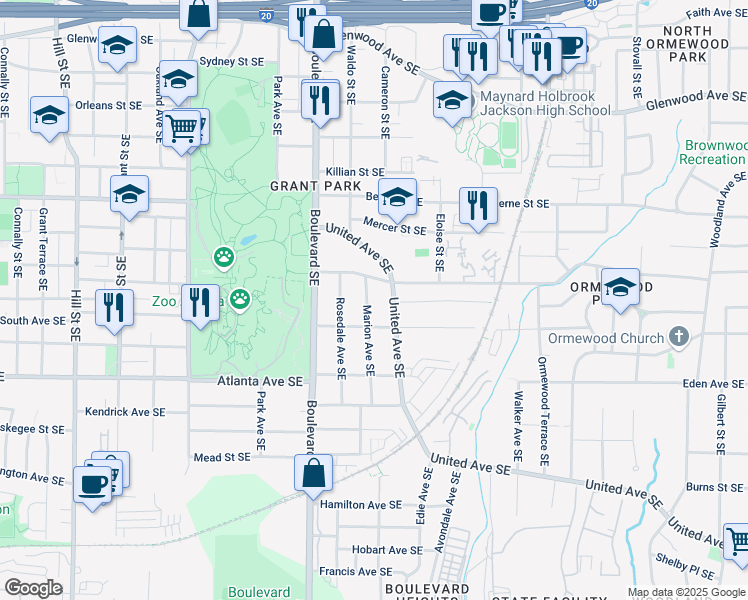map of restaurants, bars, coffee shops, grocery stores, and more near 782 Marion Avenue Southeast in Atlanta