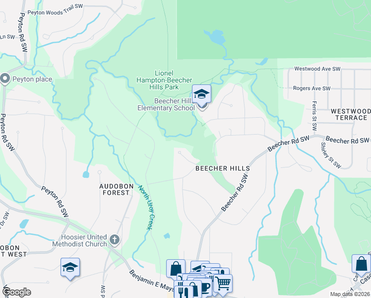 map of restaurants, bars, coffee shops, grocery stores, and more near 2435 Edgewater Drive Southwest in Atlanta