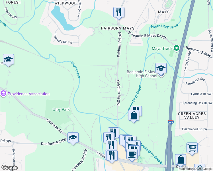 map of restaurants, bars, coffee shops, grocery stores, and more near 3712 Mays Crossing Southwest in Atlanta