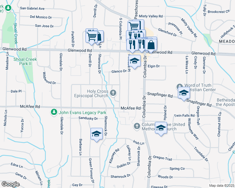 map of restaurants, bars, coffee shops, grocery stores, and more near 1961 South Columbia Place in Decatur