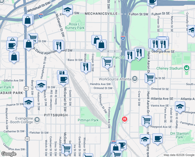 map of restaurants, bars, coffee shops, grocery stores, and more near 252 Dodd Avenue Southwest in Atlanta