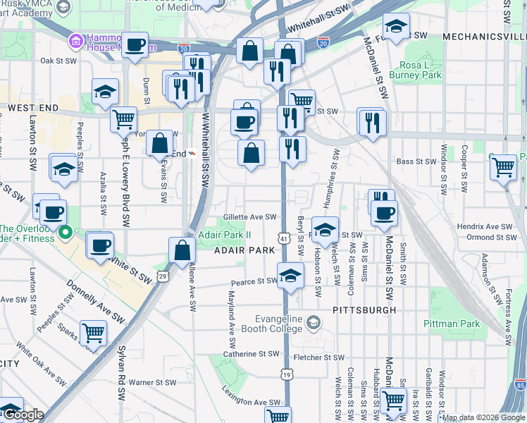 map of restaurants, bars, coffee shops, grocery stores, and more near 661 Gillette Avenue Southwest in Atlanta