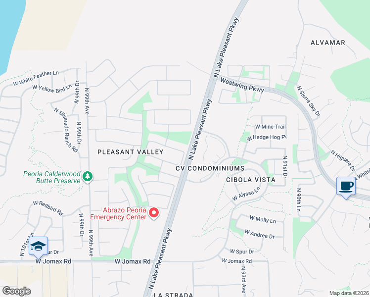 map of restaurants, bars, coffee shops, grocery stores, and more near 9534 West Bent Tree Drive in Peoria
