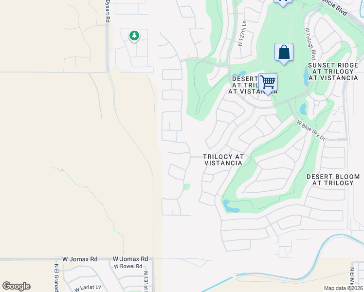 map of restaurants, bars, coffee shops, grocery stores, and more near 13052 West Mine Trail in Peoria