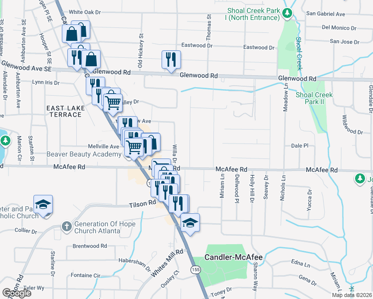 map of restaurants, bars, coffee shops, grocery stores, and more near 1973 Don Juan Lane in Decatur