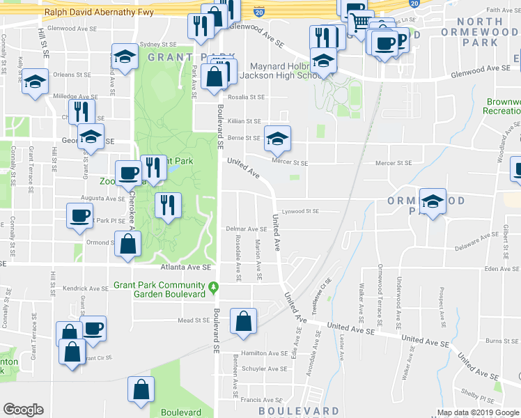 map of restaurants, bars, coffee shops, grocery stores, and more near 782 Marion Avenue Southeast in Atlanta
