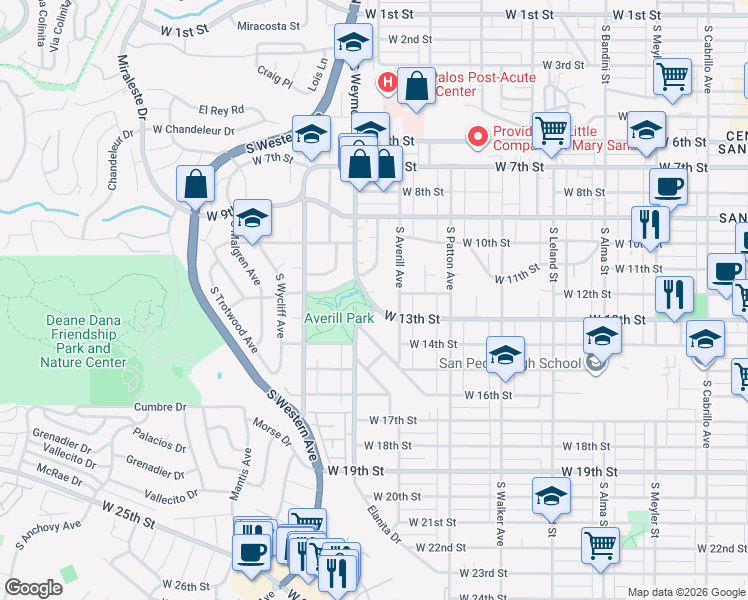 map of restaurants, bars, coffee shops, grocery stores, and more near 1212 South Weymouth Avenue in Los Angeles