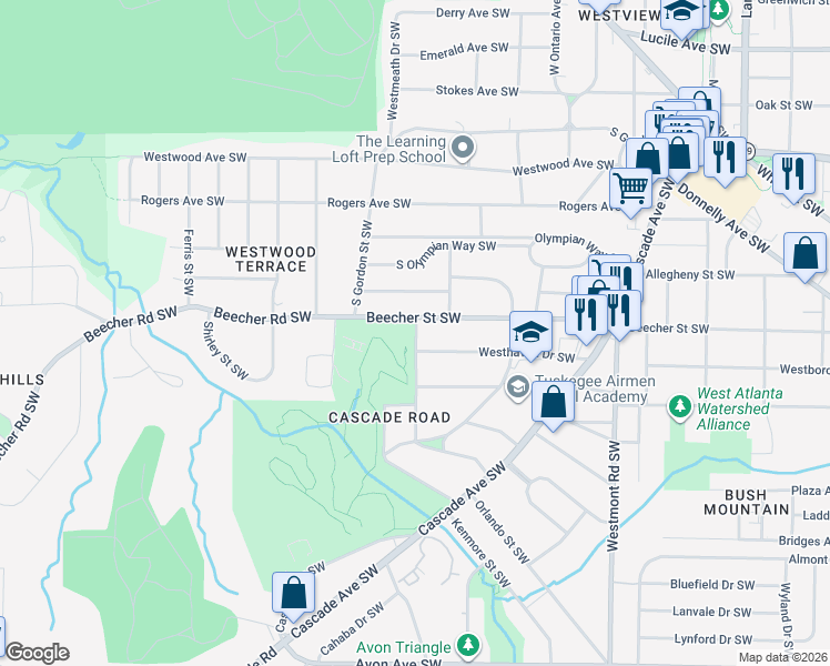 map of restaurants, bars, coffee shops, grocery stores, and more near 811 Rosemary Avenue Southwest in Atlanta